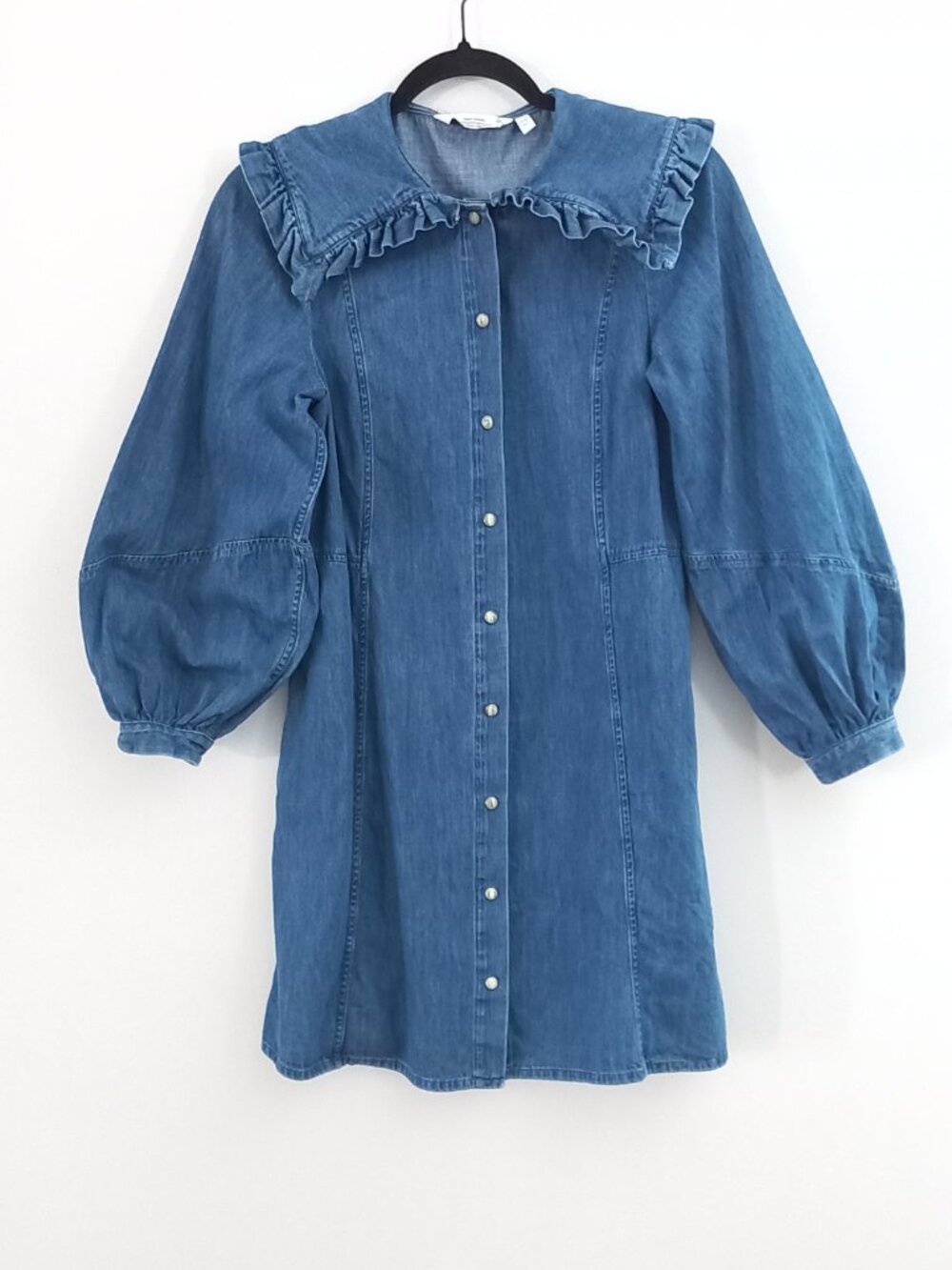 & OTHER STORIES denim dress with puff sleeves and Peter pan collar